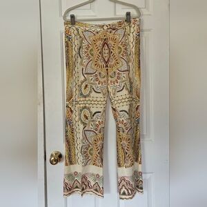 NWT ZARA Ecru Multicolor Paisley Printed Linen Blend Pants